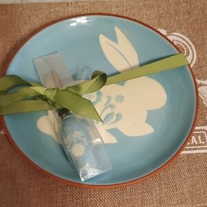 Blue Plate with Cream Bunny Design